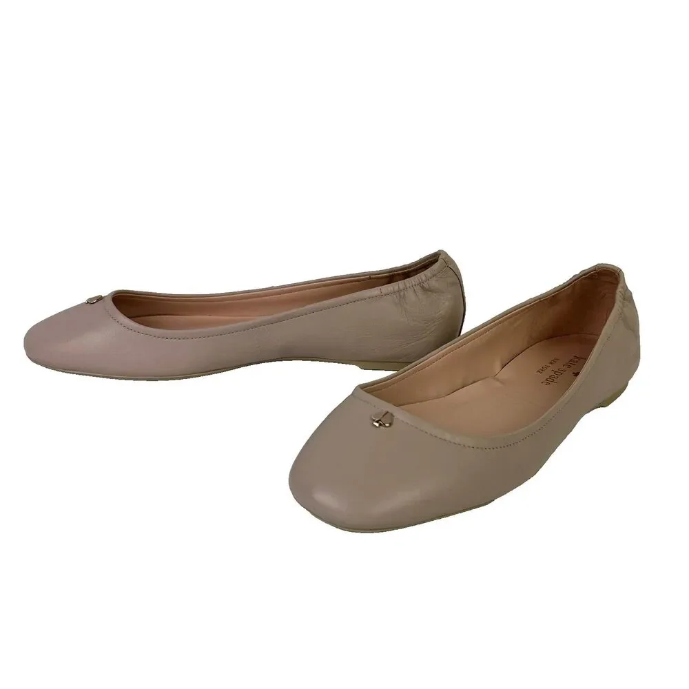 Kate Spade Keaton Ballet Flats Nude Pink Leather Slip on Shoes Neutral Women 8.5